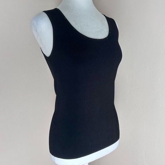 Akris Punto Stretch Viscose Knit Black Sleeveless Shell Tank w/ Crystal Detail 4 - Picture 3 of 14